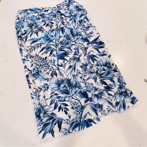 H&M linen blend blue floral twist waist maxi skirt with slit